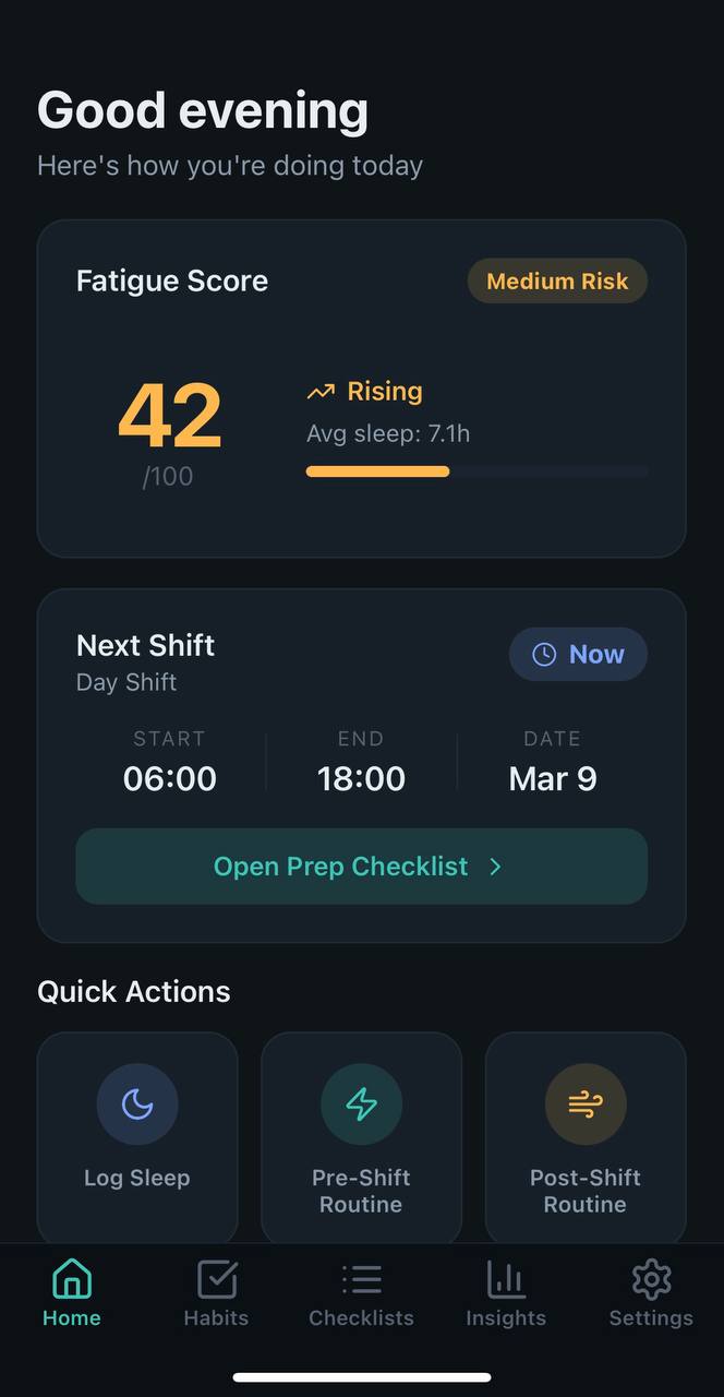 ShiftSmart Pro home dashboard screenshot