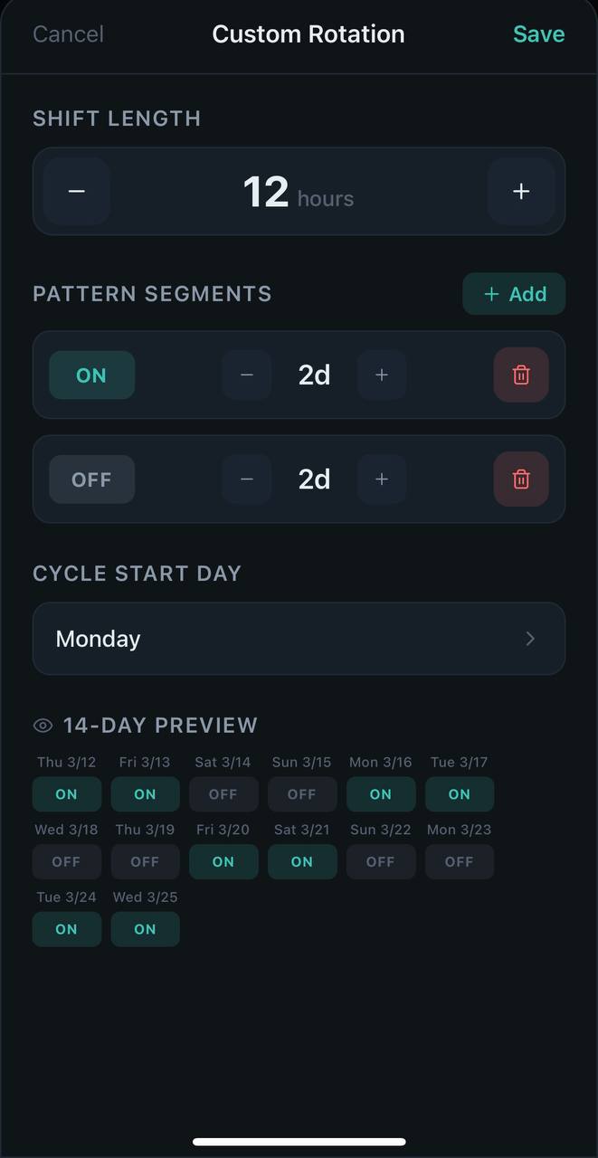 Custom rotation settings